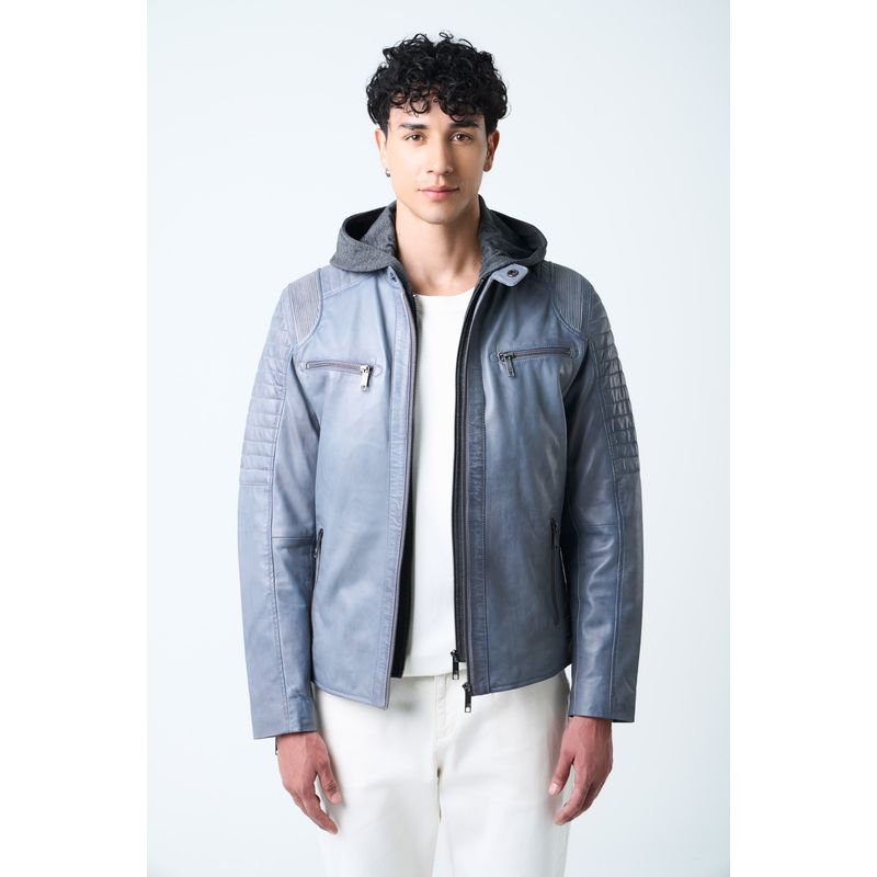 VELEZ - Vélez Chaqueta Belmont Cuero Hombre Capucha Plateado