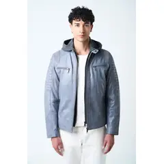 VELEZ - Vélez Chaqueta Belmont Cuero Hombre Capucha Plateado