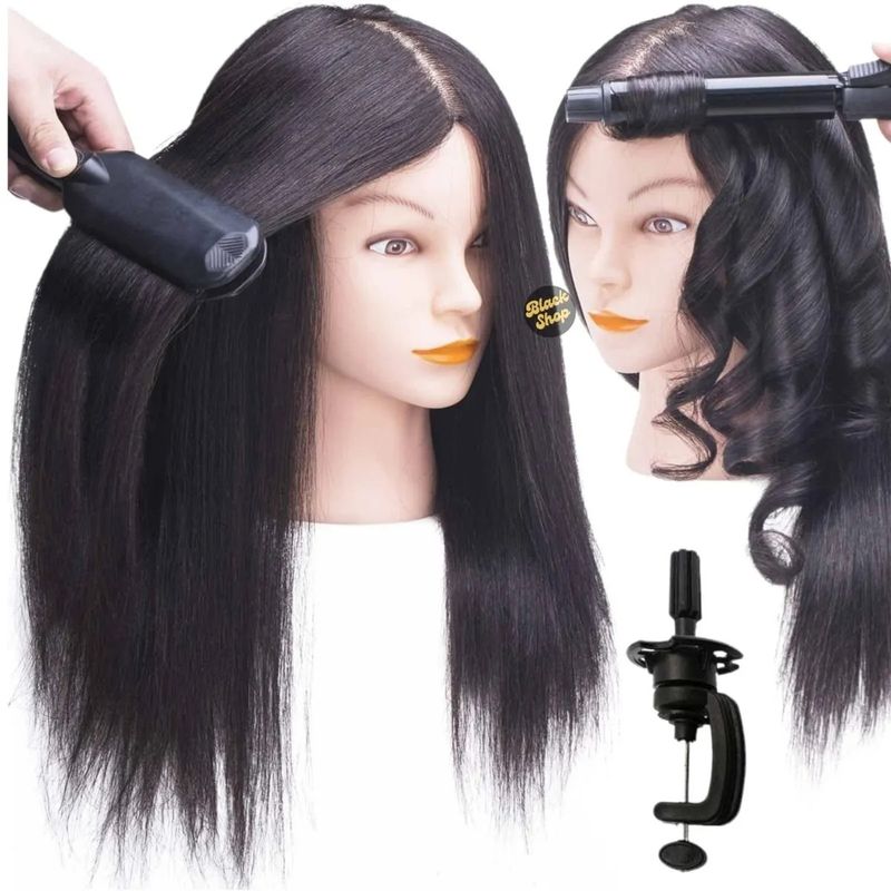GENERICO - Cabeza De Peluqueria Tecnica Pelo 100% Natural Con Soporte