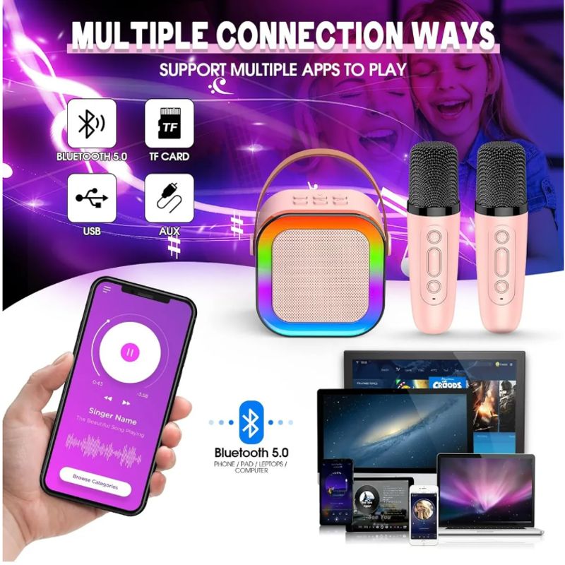 GENERICO - Mini Parlante Rgb Con Micrófono Bluetooth Efecto De Sonidos