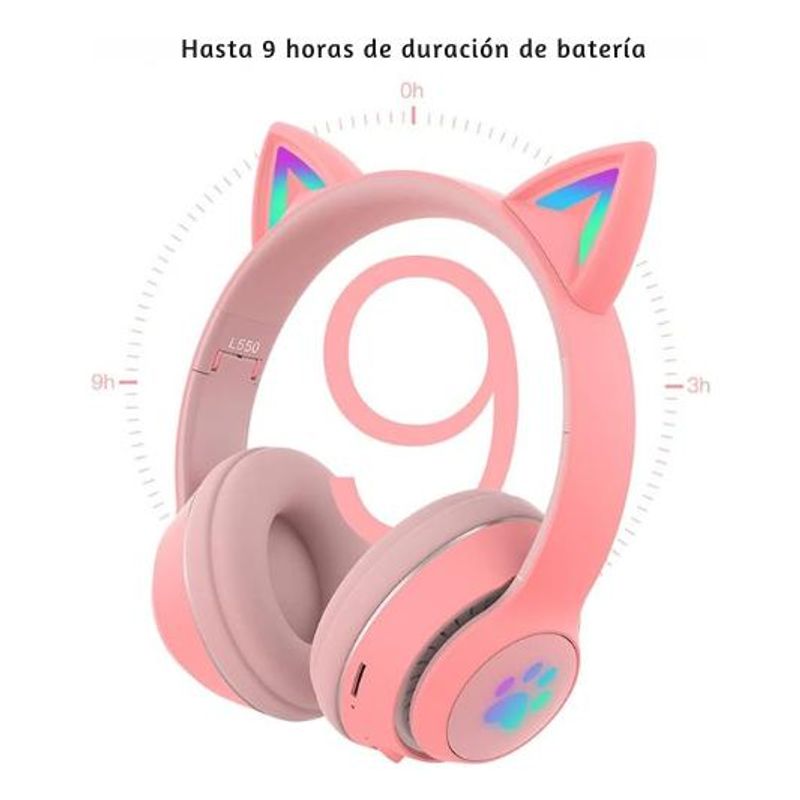GENERICO - Audífonos Inalámbricos Gatito con Luz LED y Control Táctil