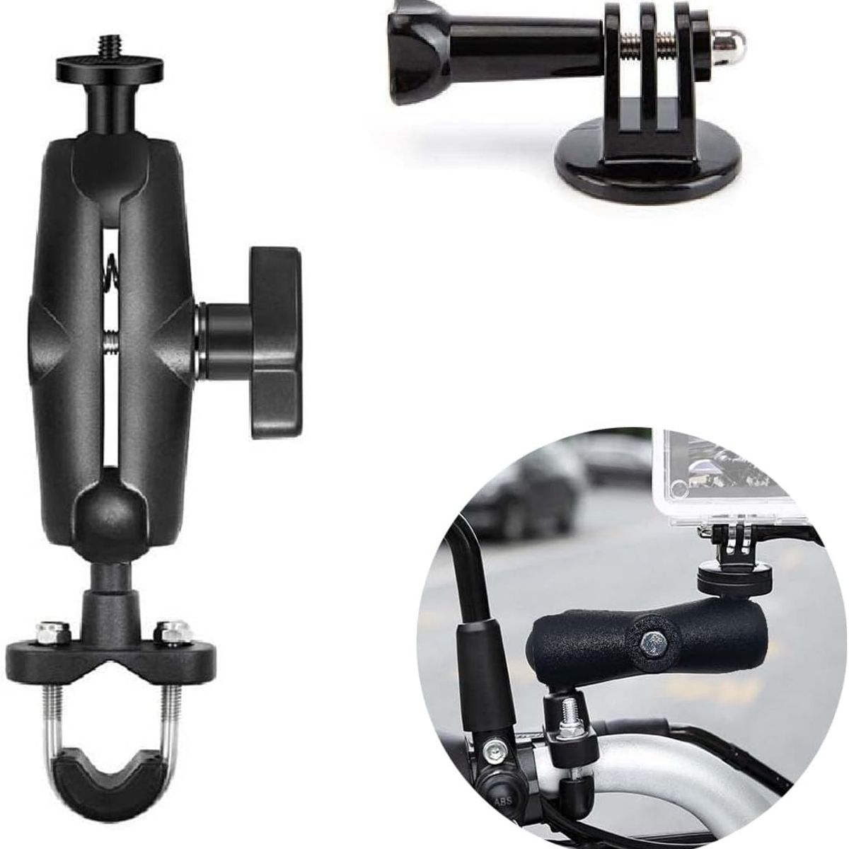 KUANGYE - Soporte Camara Acción Manillar Motocicleta Brazo Giratorio