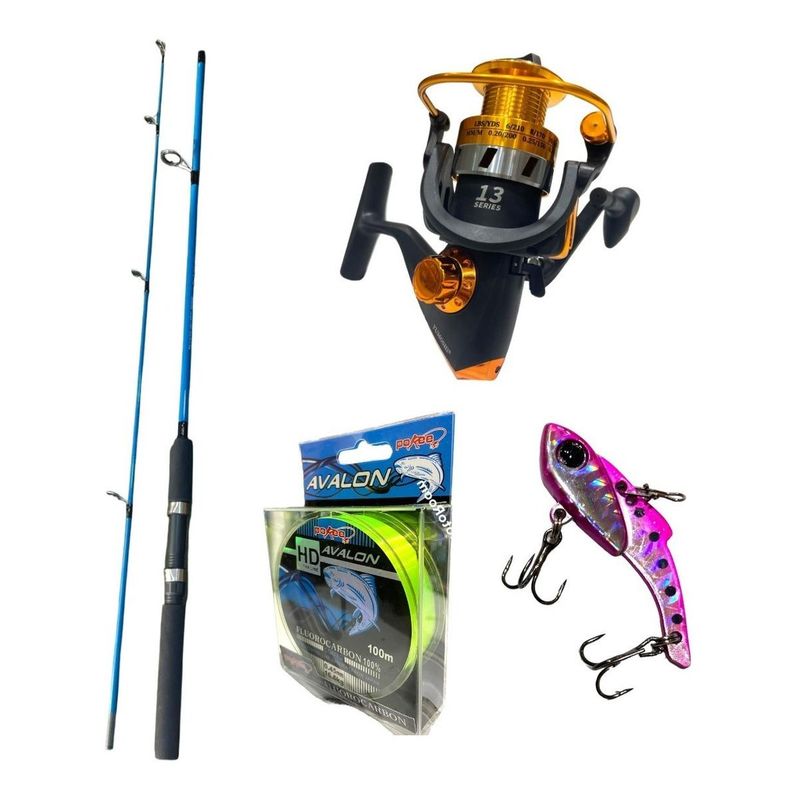GENERICO - Combo Completo de Pesca Caña Carrete Nylon y Señuelo