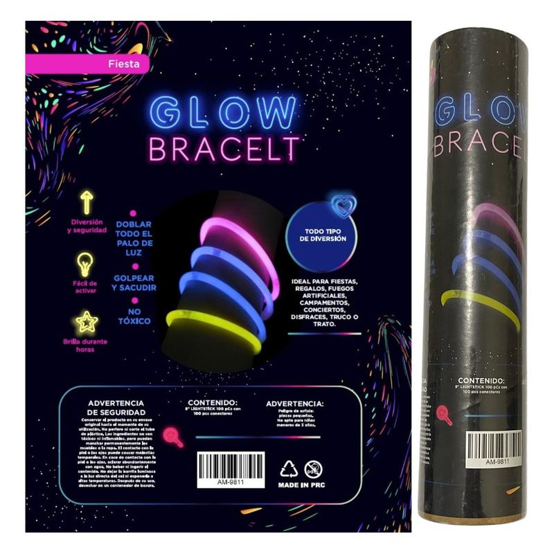 GENERICO - Pulseras Fluo Luminosas de Colores para Fiestas y Diversión