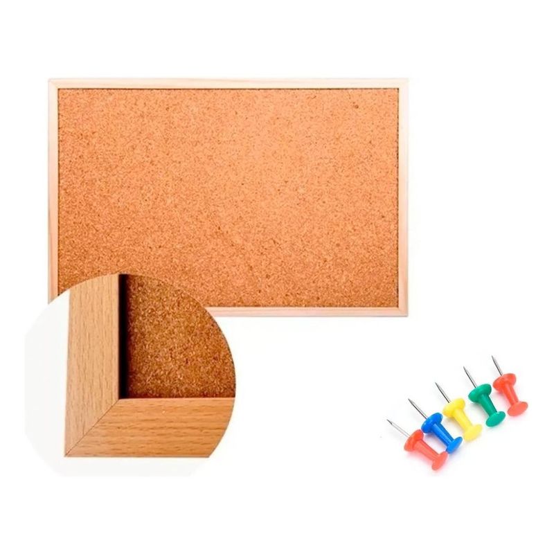 GENERICO - Pizarra Corcho de Madera 40x60 cm con Pins para Organizar