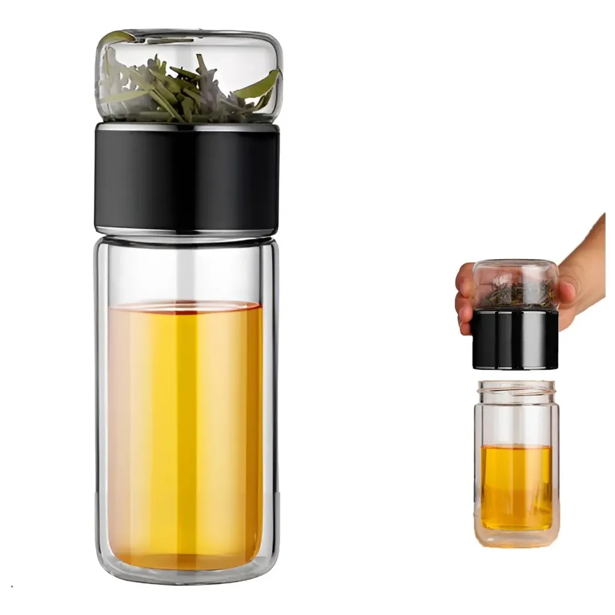 KUANGYE - Botella De Vidrio Doble Pared Portátil Termos Infusor De Té