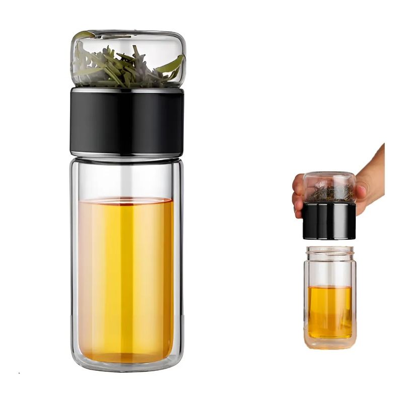 KUANGYE - Botella De Vidrio Doble Pared Portátil Termos Infusor De Té