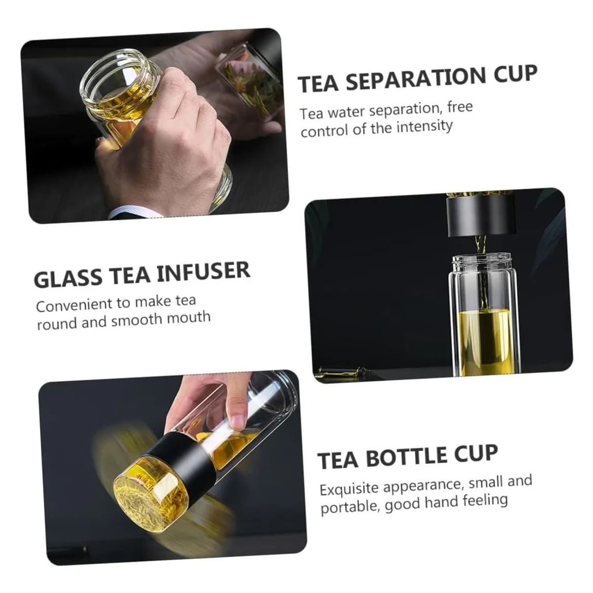 KUANGYE - Botella De Vidrio Doble Pared Portátil Termos Infusor De Té