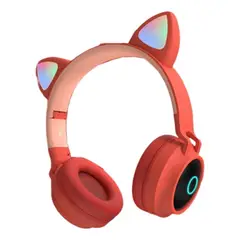 GENERICO - Audífonos Bluetooth Infantiles Gato Led Color Rojo