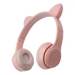 GENERICO - Audífonos Inalámbricos Rosa con Orejas de Gato y LED RGB