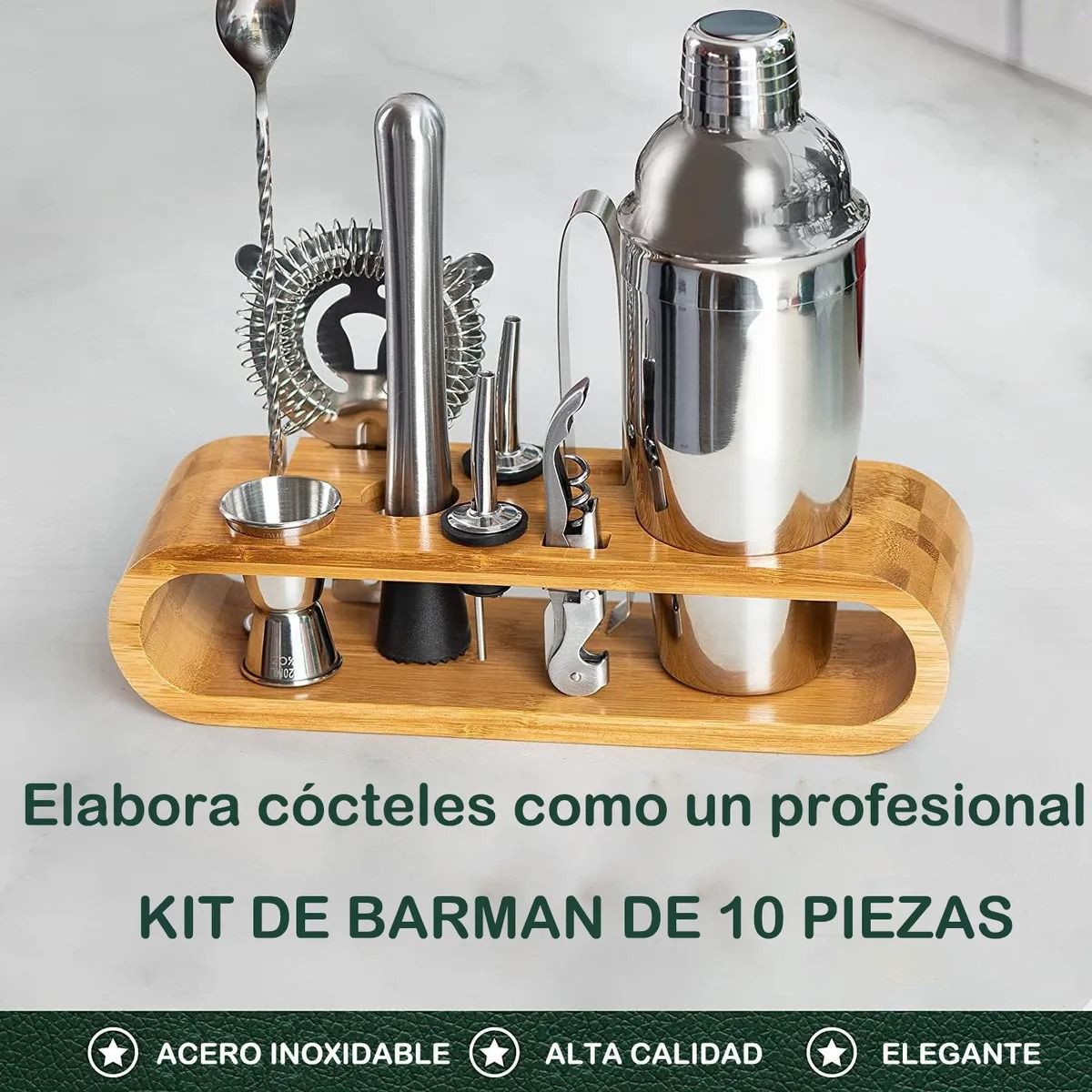 EVERSO - 10 cócteles de bar y cocina con estantes de bambú acero inoxidable