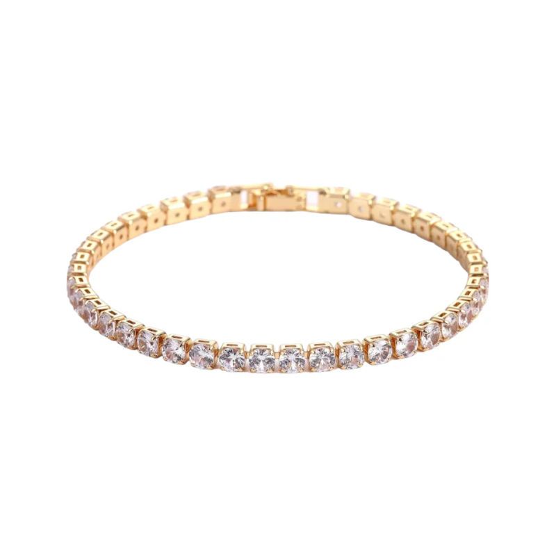 GENERICO - Pulsera Tennis 4mm Dorado 17cm