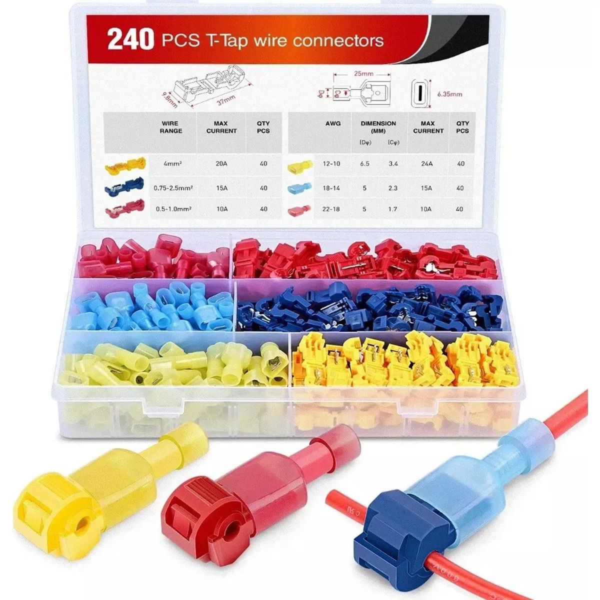 KUANGYE - 240pzs Terminales Electricos T-tipo Conector Rapido De Cable