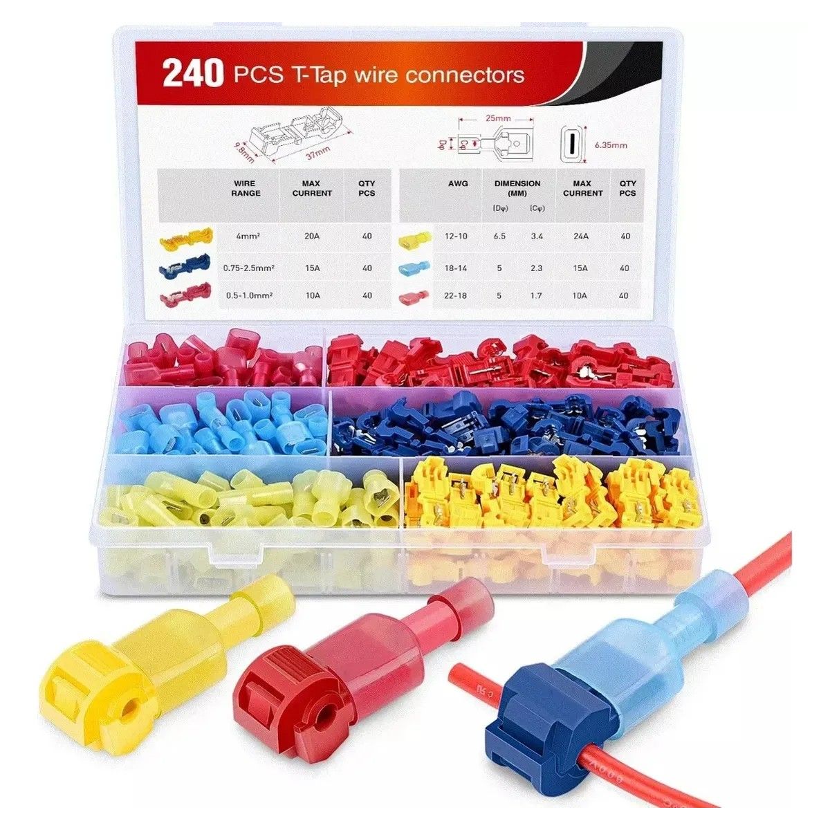 KUANGYE - 240pzs Terminales Electricos T-tipo Conector Rapido De Cable