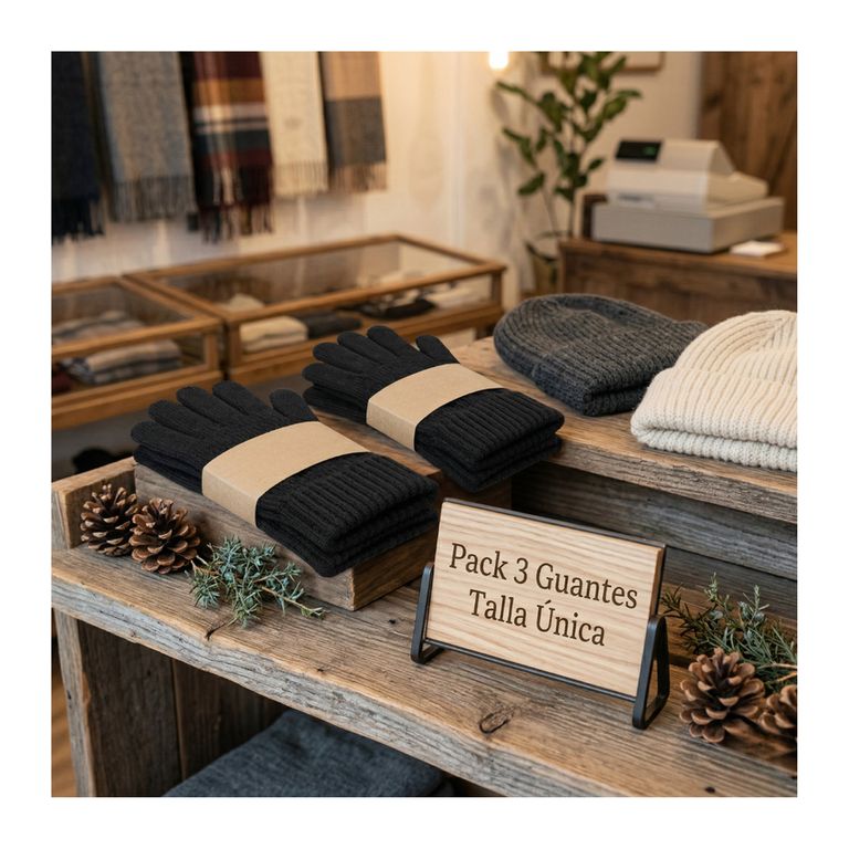 Pack 3 Guantes De Lana Termico Para El Frio Con Chiporro Negro TALLA UNICA