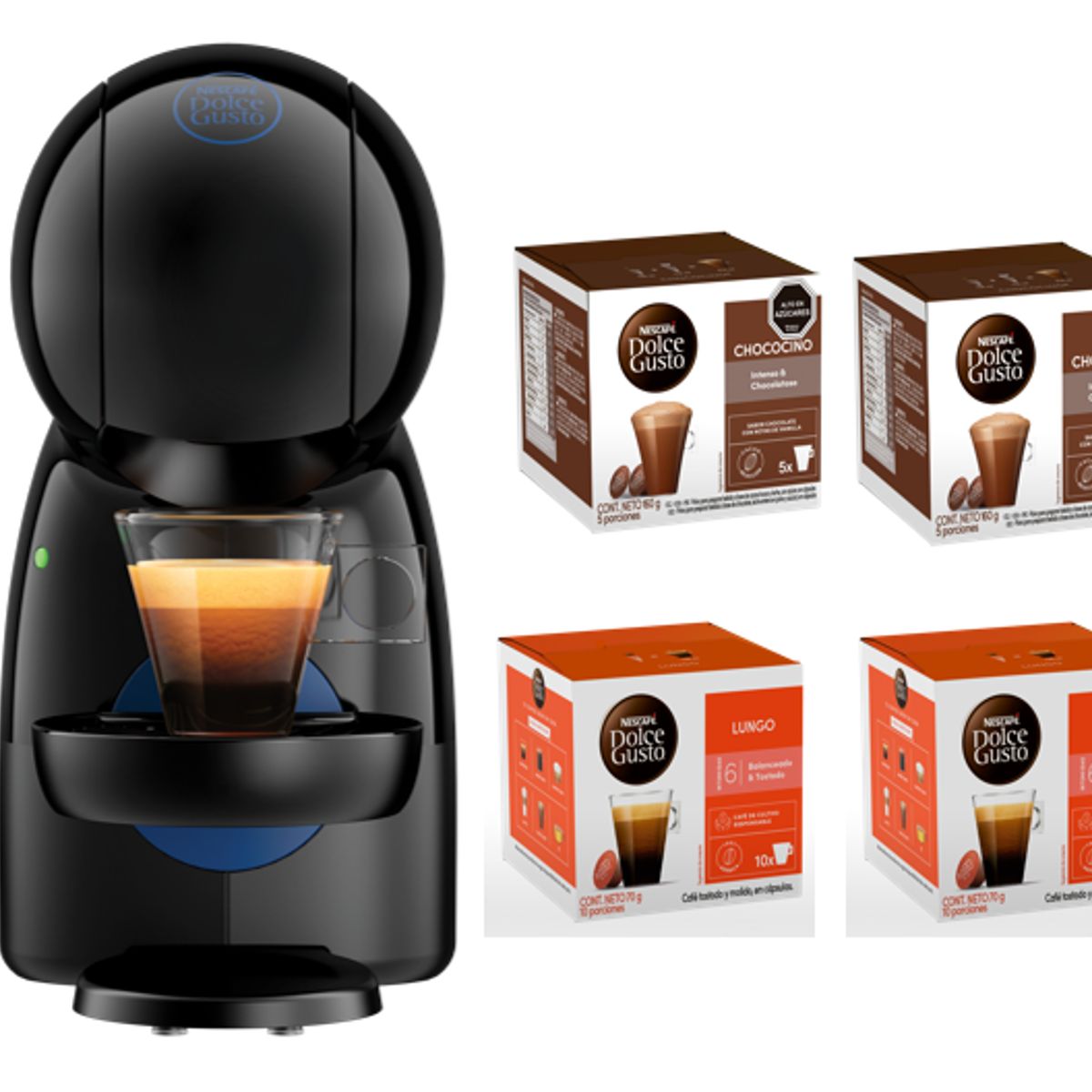 DOLCE GUSTO - Cafetera Dolce Gusto Piccolo XS + 4 Cajas de Cápsulas Lungo y Chococino
