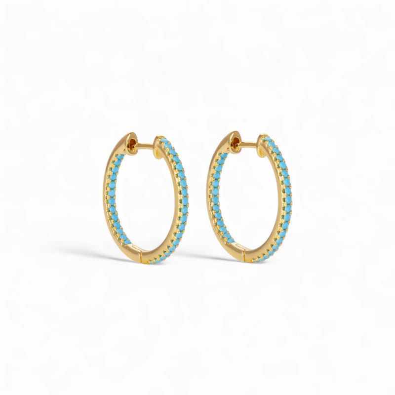 GENERICO - Argollas Circones Turquesa Baňo de Oro 18k