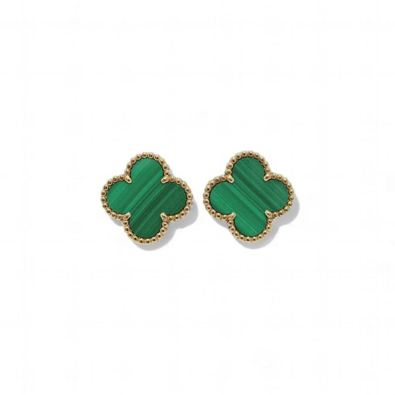 GENERICO - Aros Clover Malaquita Trébol Baňo de Oro 18k