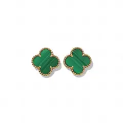 GENERICO - AMBAR JOYAS - Aros Clover Malaquita Trébol Baňo de Oro 18k
