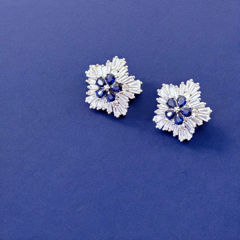 GENERICO - AMBAR JOYAS - Aros Studs Flores Azul