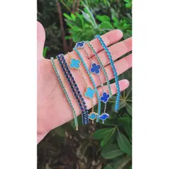 GENERICO - AMBAR JOYAS - Pulsera Clover Trébol Turquesa Dorado