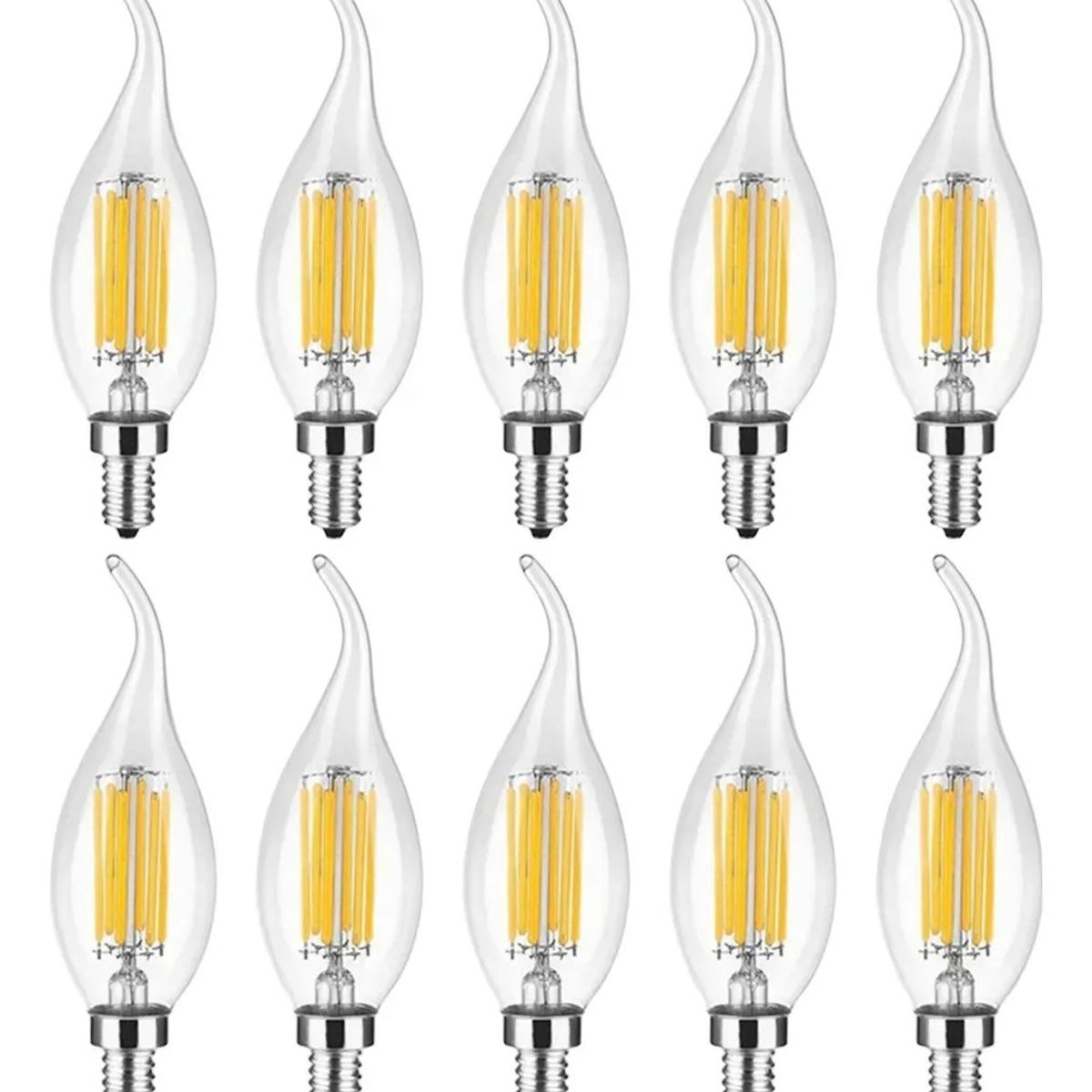 KUANGYE - Pack 10 Ampolletas Vela Led Filamento Vintage E14 4w