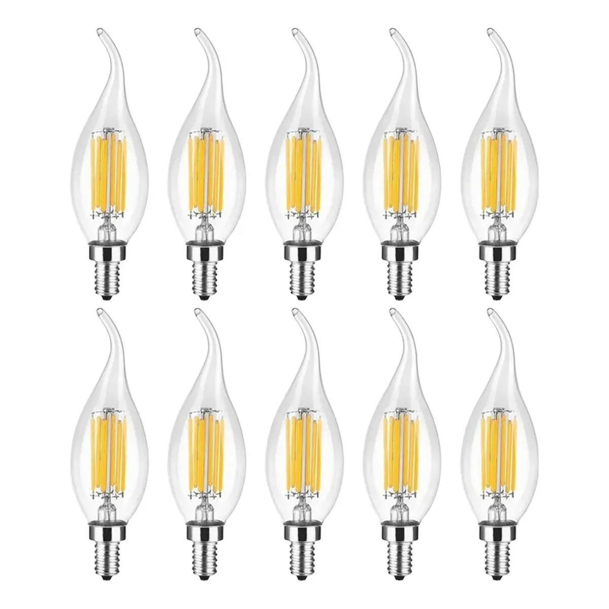 KUANGYE - Pack 10 Ampolletas Vela Led Filamento Vintage E14 4w