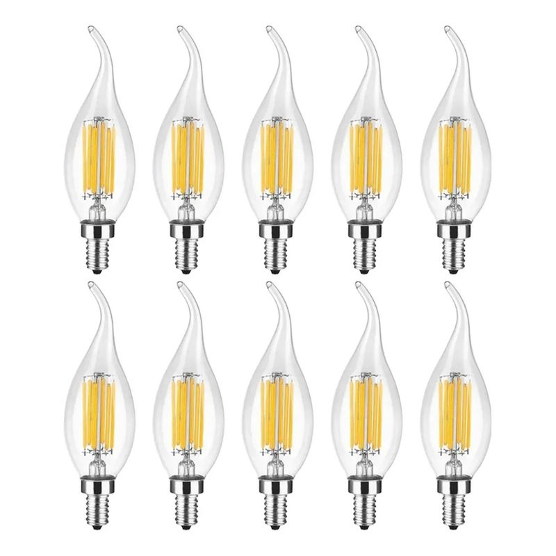 KUANGYE - Pack 10 Ampolletas Vela Led Filamento Vintage E14 4w
