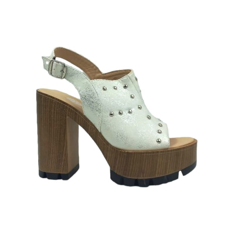 HERIEL - Sandalia Blanca Tachas Taco Mujer