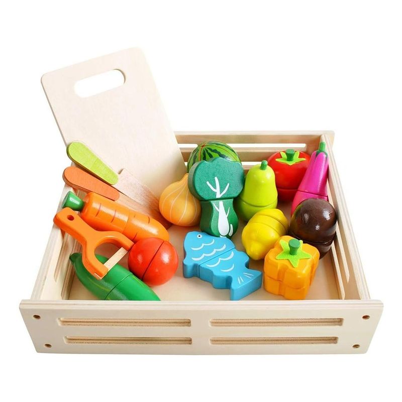 GENERICO - Juego Didáctico de Frutas y Verduras de Madera 17 Piezas