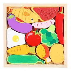 GENERICO - Puzzle 3D de Alimentos en Madera para Niños de 3 a 7 Años