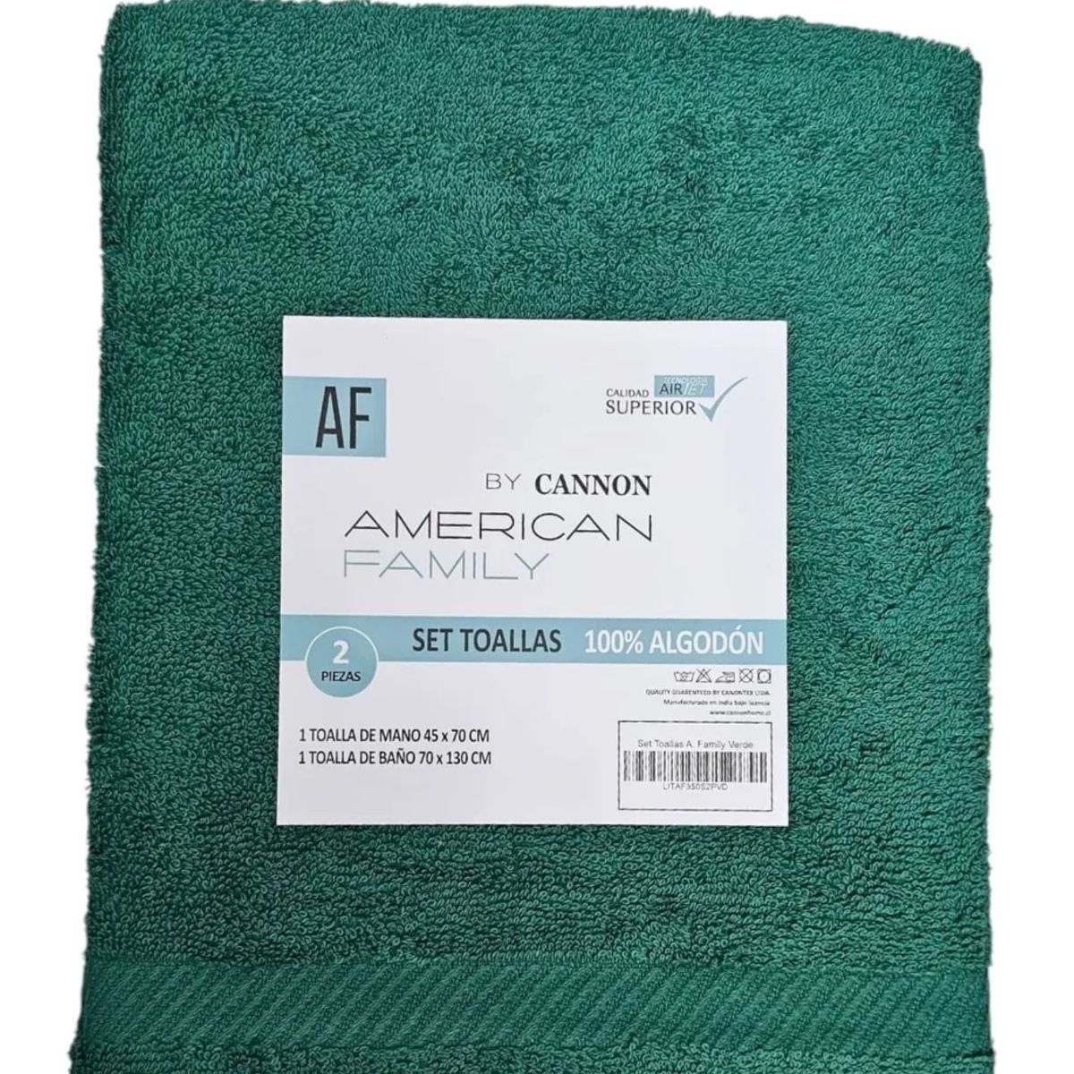 CANNON - Set Toalla Mano  Baño Algodon American Family Cannon Verde