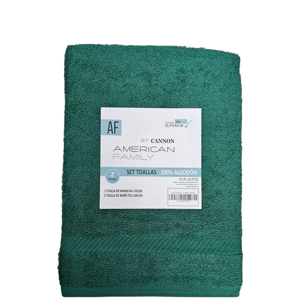 CANNON - Set Toalla Mano  Baño Algodon American Family Cannon Verde