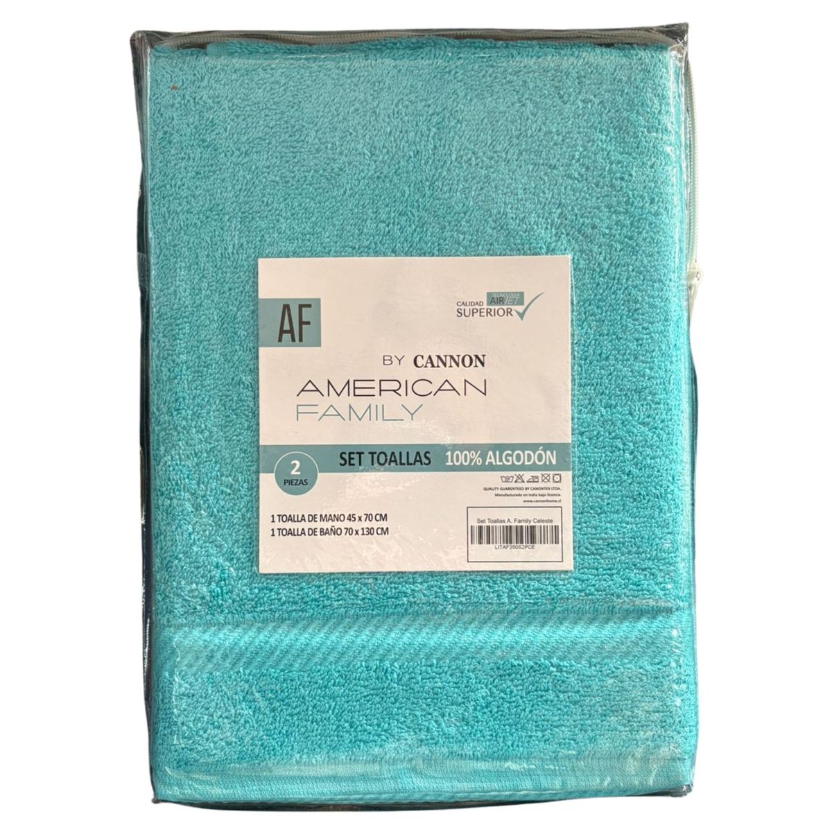 CANNON - Set Toalla Mano  Baño Algodon American Family Cannon Celeste