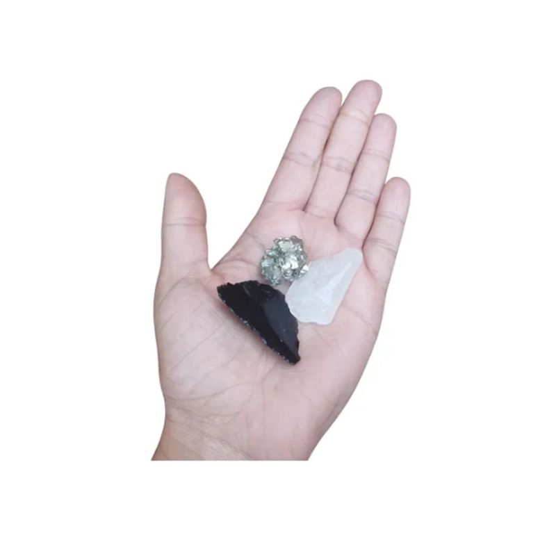 GENERICO - Piedra Energética Pirita Cuarzo Cristal Y Obsidiana De bolsillo