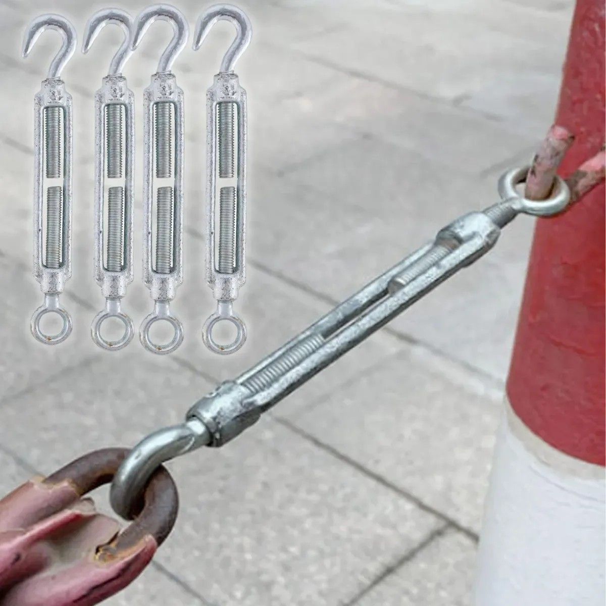 KUANGYE - Tensor Ojo Gancho Galvanizado Piola Acero 3/8 M10 Pack De 12