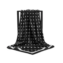 ETERNIUM - Pañuelo Satinado Mujer Negro con Lunares Blancos 70 x 70cms.
