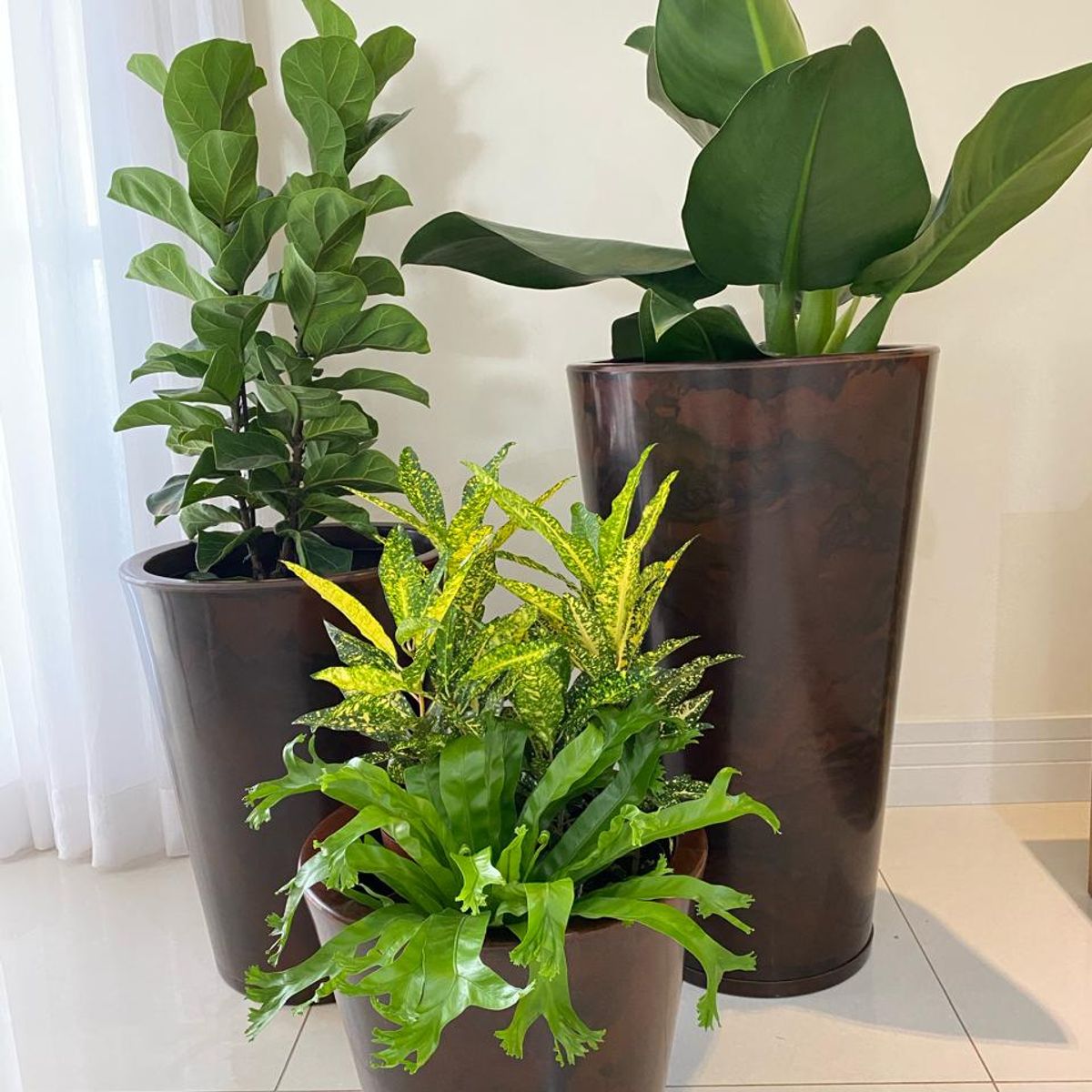 GENERICO - MACETERO FLORIDIS CAFE EFECTO MARMOL GENEBRA 57CM ALTO CON PLATO