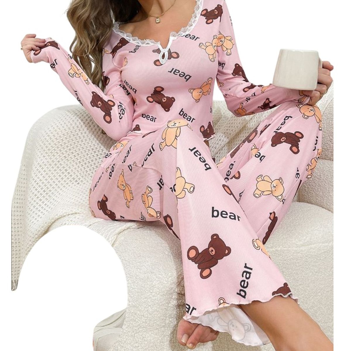 GARSIL - Conjunto Pijama Mujer Polera Y Pantalon Largo - Diseño Oso