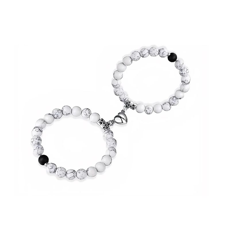 GENERICO - Pulsera Pareja Corazón Iman Howlita Amor San Valentín Regalo