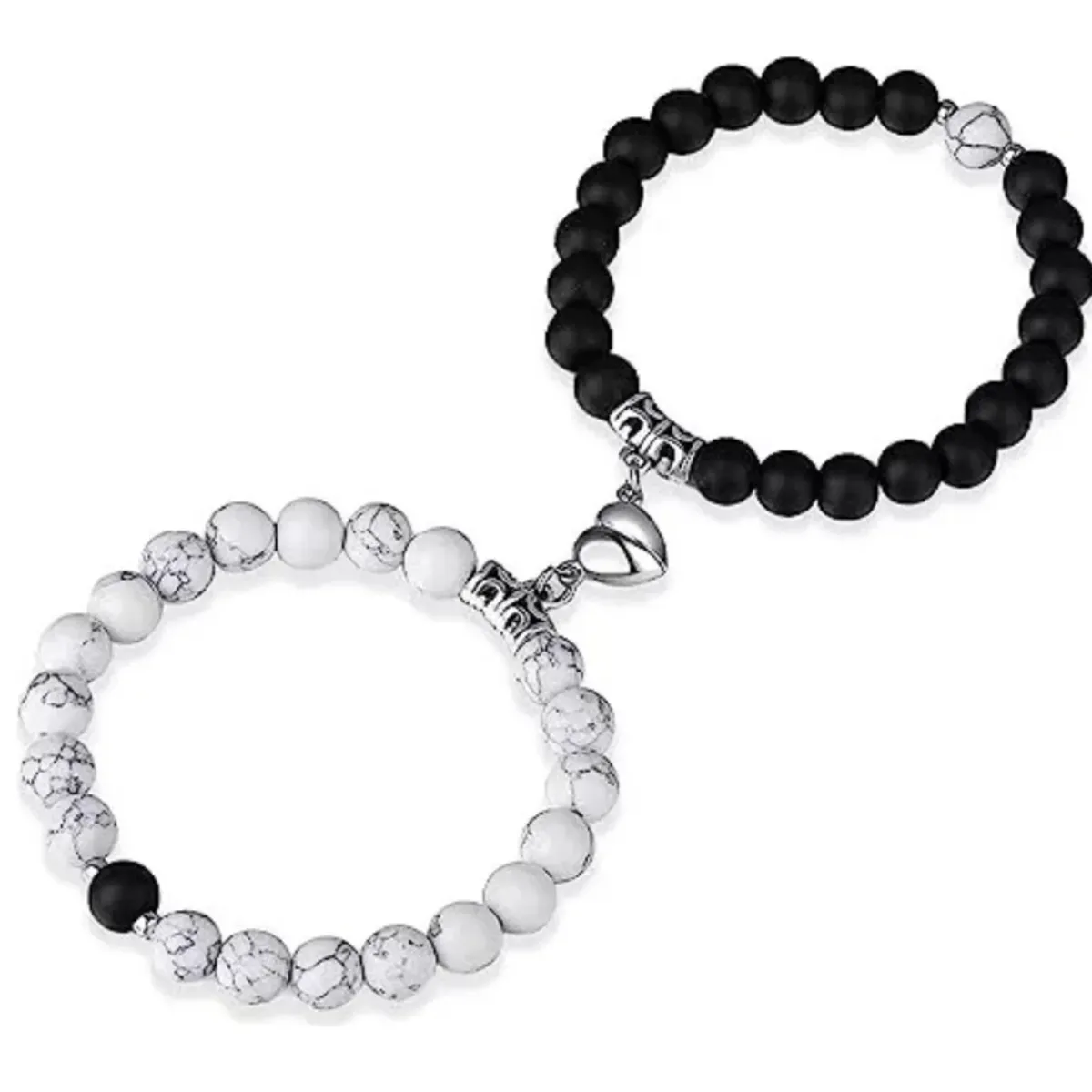 GENERICO - Pulsera Pareja Corazón Iman Howlita Amor San Valentín Regalo