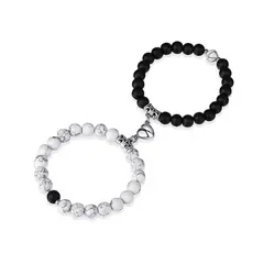 GENERICO - Pulsera Pareja Corazón Iman Howlita Amor San Valentín Regalo