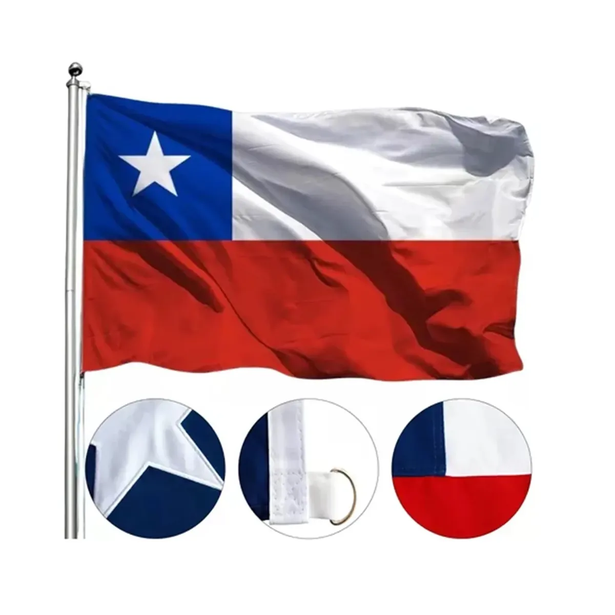 GENERICO - Bandera Chile Chilena Banderas Bordada Reforzada 120 X 80 Cm