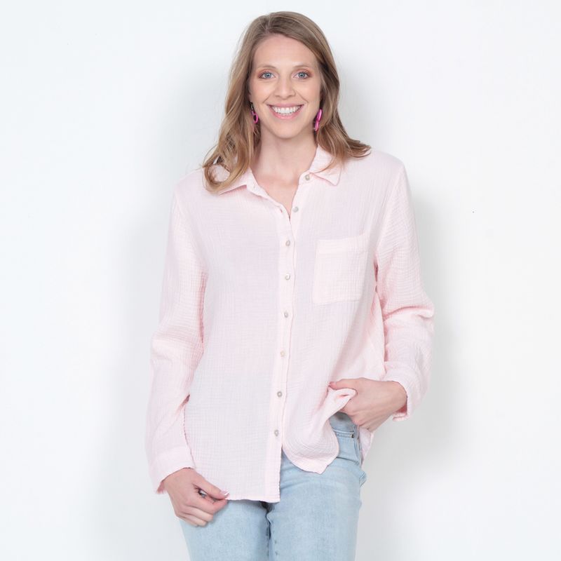 WADOS - BLUSA MANGA LARGA SOLIDA CUELLO CAMISERO BOLSILLO DELANTERO
