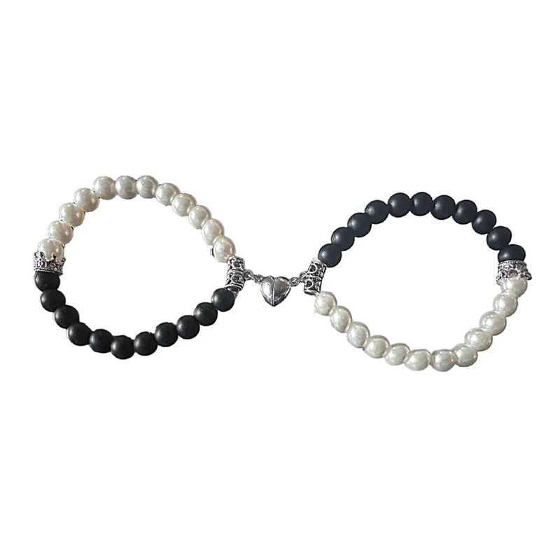 GENERICO - Pulsera Pareja Imán Corazon Perlas Regalo Amor San Valentín