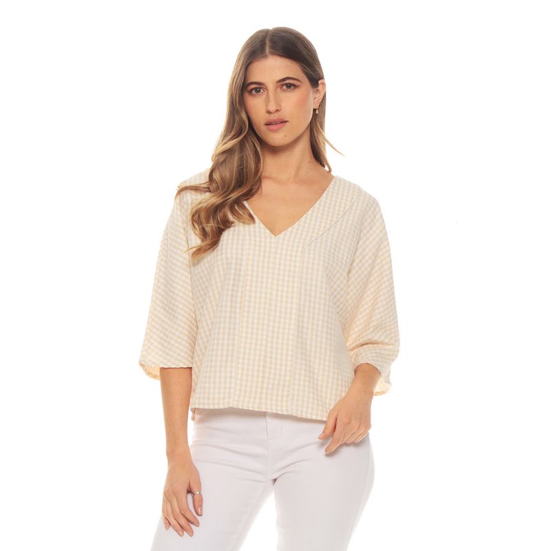 WADOS - BLUSA MANGA 3/4 CAMPANA ESCOCES ESCOTE V