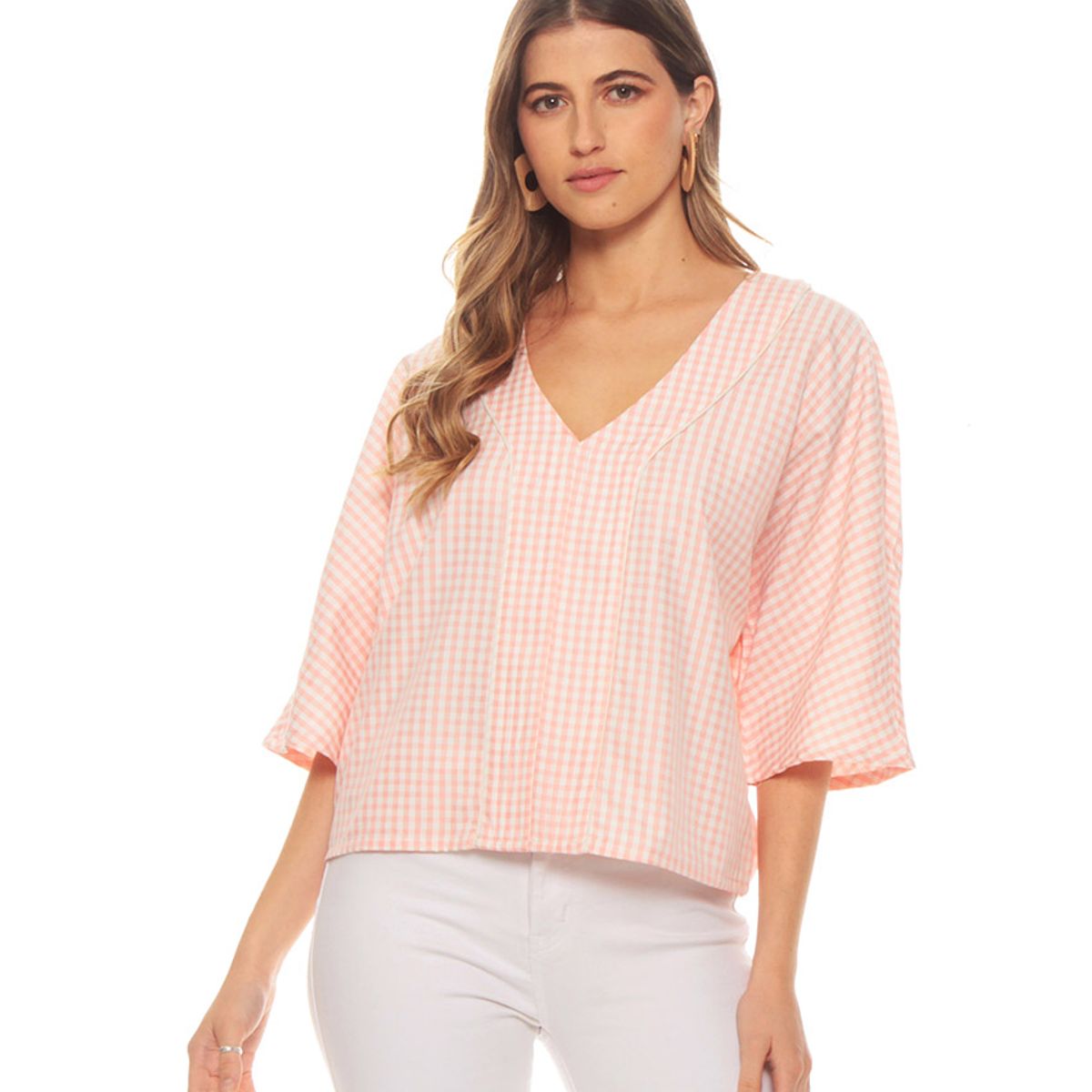 WADOS - BLUSA MANGA 3/4 CAMPANA ESCOCES ESCOTE V