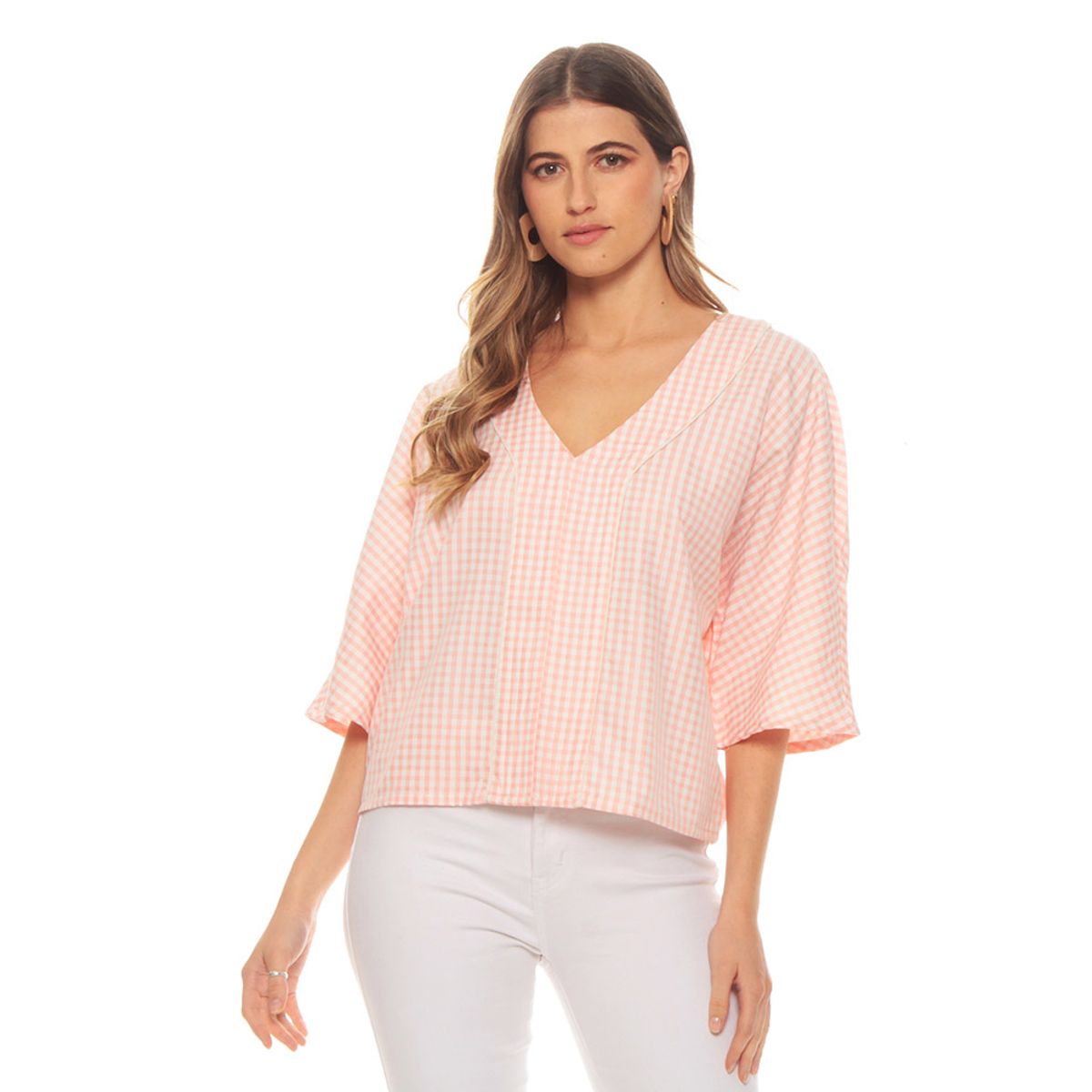 WADOS - BLUSA MANGA 3/4 CAMPANA ESCOCES ESCOTE V