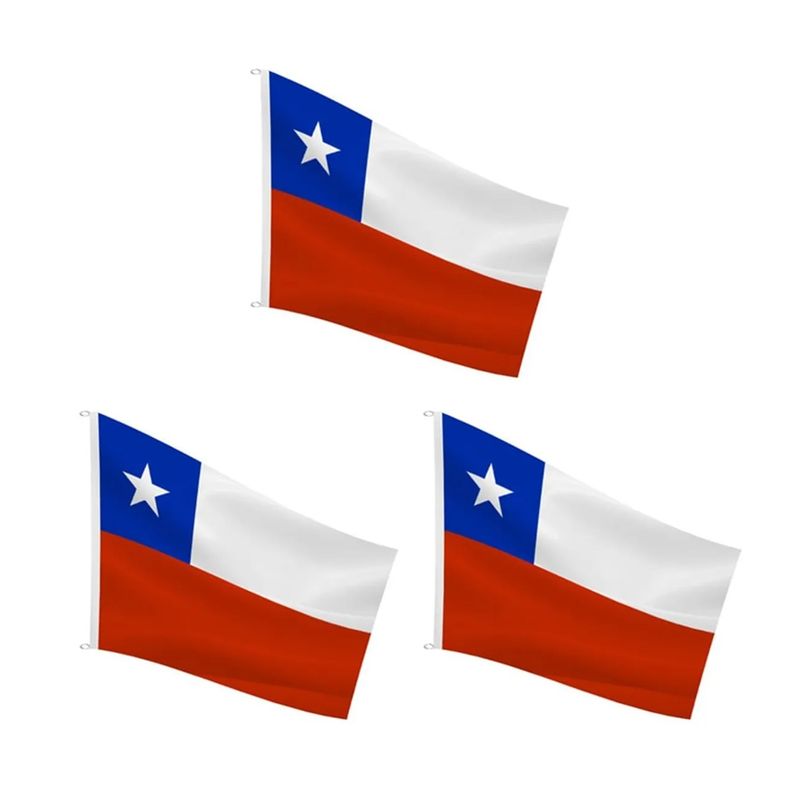 GENERICO - X3 Bandera Chile Chilena Banderas Bordada Reforzada 120 X 80 Cm