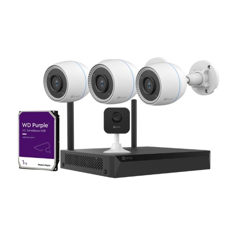 EZVIZ - Kit Cámaras de Seguridad EZVIZ con NVR + 3 H3C + 1 H1C Visión Nocturna y Full HD